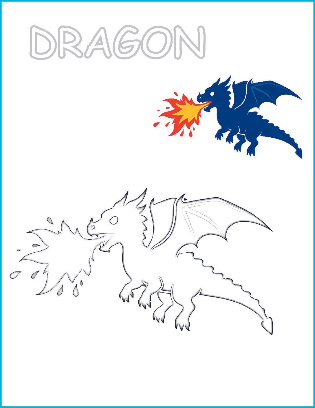 🐉 Dragon Coloring Page | Printable Fantasy Activity with Pre-Colored Guide (US Letter 8.5×11 PDF)