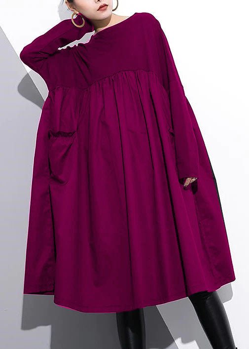 Elegant Cinched o neck Cotton clothes For Women Tutorials Purple Dresses