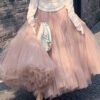 Elegant Pink Wrinkled High Waist Tulle Skirt Spring