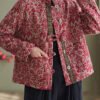 Elegant Red Print Pockets Cotton Filled Parka Winter