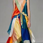 Elegant V Neck Lace Up Patchwork Silk Long Dresses Sleeveless