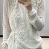 Elegant White Lace Up Hollow Out Patchwork Knit Top Fall