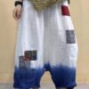 Elegant White Pockets Patchwork Elastic Waist Gradient Color Linen Pants Summer