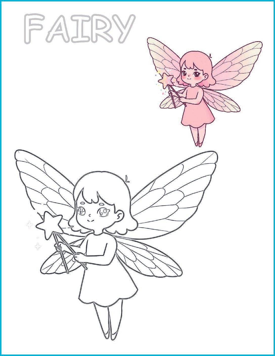 🧚 Fairy Coloring Page | Printable Fantasy Activity with Pre-Colored Guide (US Letter 8.5×11 PDF)