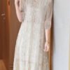 Fashion Beige Embroidered Lace Ruffled Silk Dresses Half Sleeve