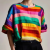 Fitted Multicolour Striped Patchwork Cotton Tank Summer