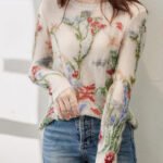 French O-Neck Floral Hollow Out Knit Sweaters Spring