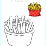 Fries Printable Coloring Page with Pre-Colored Example | US Letter 8.5x11 PDF