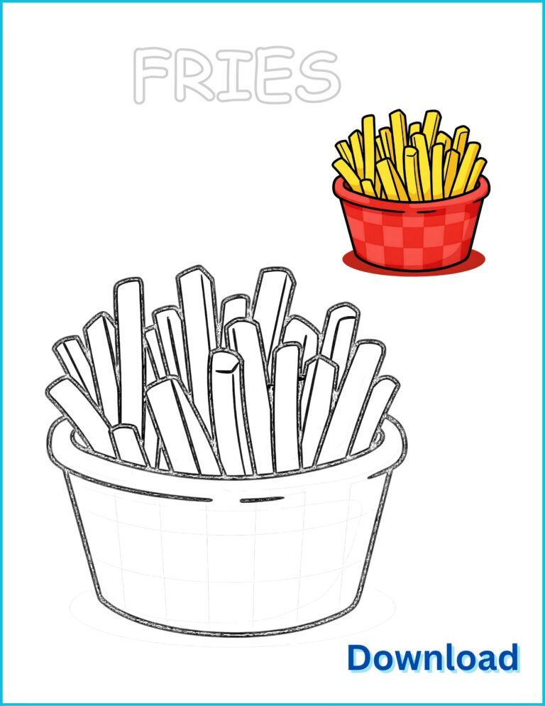 Fries Printable Coloring Page with Pre-Colored Example | US Letter 8.5x11 PDF
