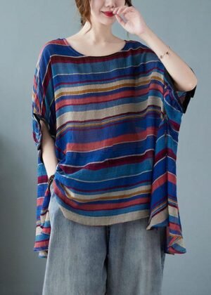 Handmade Purple Asymmetric Striped T-Shirt