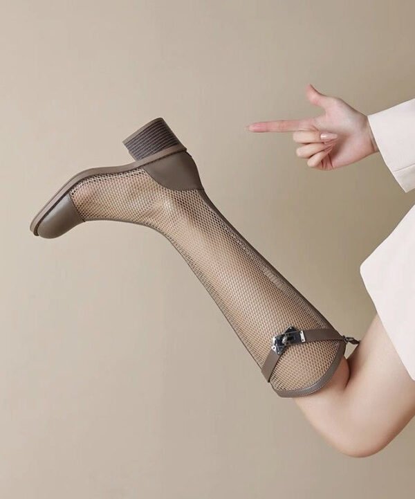 Handmade Tulle Knee Boots Splicing Hollow Out Suede Boots