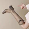 Handmade Tulle Knee Boots Splicing Hollow Out Suede Boots