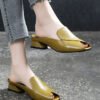 Handmade Yellow Peep Toe Splicing Soft Chunky Slide Sandals