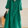 Jade Green Linen Women Casual Linen Shirt Dress