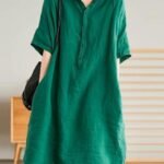 Jade Green Linen Women Casual Linen Shirt Dress
