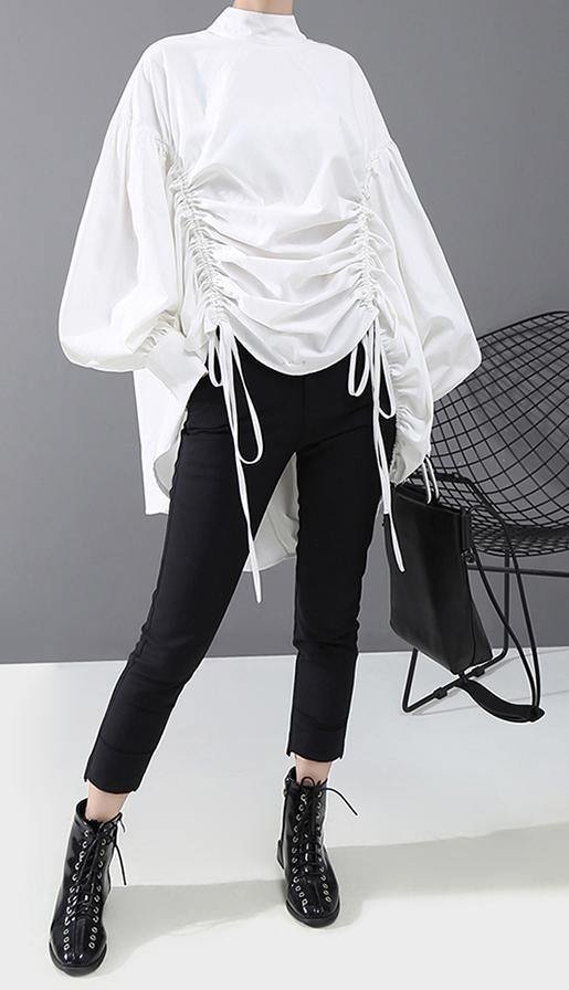 Lantern Sleeve Woman Casual Style Black White Hipster Blouse Shirt