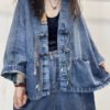 Loose Blue V Neck Button Patchwork Denim Coats Long Sleeve