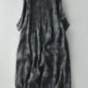 Modern Black V Neck Print Wrinkled Linen A Line Dress Summer