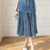 Modern Blue High Waist Sashes Asymmetrical Patchwork Cotton Denim Skirts Summer