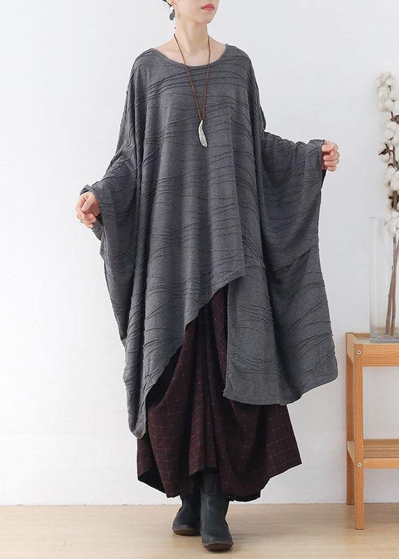 Modern Grey Wrinkled Knit Fall Long Sleeve Shirt