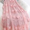 Natural Pink Embroidered Floral tulle Skirts Spring