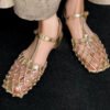New French Hollow Out Buckle Strap Gold Sandals