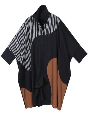 New Woman Long Batwing Sleeves Plus Size Patchwork Shirt Dress