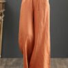 Orange Elastic Waist Linen Straight Pants Solid Color Drawstring Summer