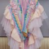Organic Pink V Neck Striped Tulle Patchwork Nail Bead Knit Cardigans Fall