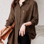 Oversized Plaid Peter Pan Collar Pockets Patchwork Cotton Shirts Long Sleeve