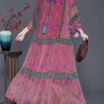 Plus Size Purple Red Print Ruffled Chiffon Party Dress Summer