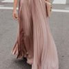 Plus Size Solid Pink High Waist wrinkled Chiffon A Line Skirts summer