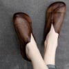 Retro Coffee Flats Soft Splicing Flat Shoes For Women