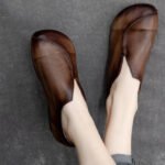 Retro Coffee Flats Soft Splicing Flat Shoes For Women