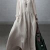 Simple and Loose V-neck Cotton and Linen Dress