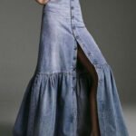 Slim Fit Light Blue High Waist Patchwork Ruffles Denim Skirts Summer