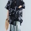 Style black prints cotton clothes For Women lapel collar Dresses summer tops