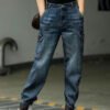 Style Blue Original Design Pockets Patchwork Cotton Denim Beam Pants Spring