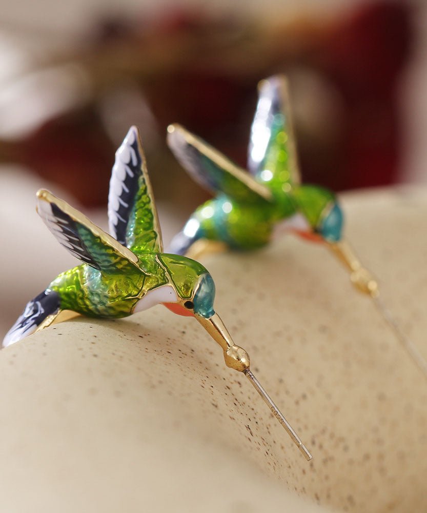 Stylish Green Bird Metal Women’s Hoop Earrings