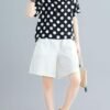summer blended two pieces black dotted tops and white shorts
