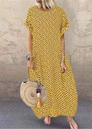 Summer Polka Dot Print Short Sleeve Plus Size Dress