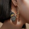Vintage Gold Sterling Silver Overgild Crystal Embroidery Butterfly Hoop Earrings