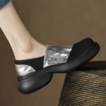 Vintage Splicing Platform Flat Shoes For Women Silver Faux Leather