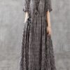 Vivid patchwork linen quilting dresses Runway black plaid Dresses summer