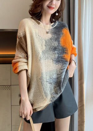 Women Apricot Hollow Out Loose Fall Knit sweaters