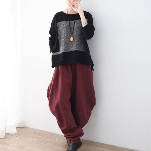 women black knit sweaters fall fashion patchwork sweaters New o neck fall blouse