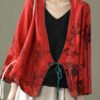 Women Plum Floral Embroidered Long sleeve Linen Shirt