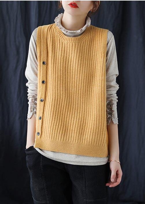 Yellow Crane Tops O Neck Sleeveless Fashion Spring Sweaters