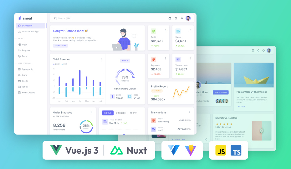Sneat – Free Vuetify NuxtJS 3 Admin Template