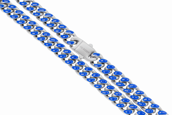 Big Daddy 9MM Enamel Blue Steel Cuban Chain